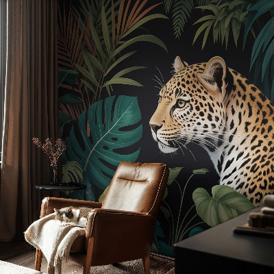 Plaunamas flizelininis fototapetas su egzotiniu leopardo motyvu
