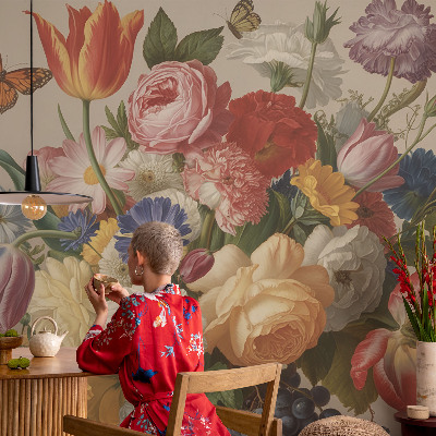 Dekoratyvinis fototapetas Bloomster og sommerfugle