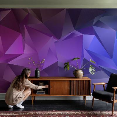 Fototapetas miegamajam su raudonai violetinėmis trikampėmis