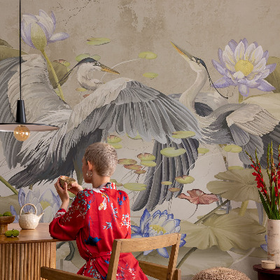 Tapetas Fugle og liljer
