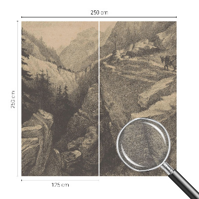Stilingas fototapetas su piešiniais vaizduojančiais kalnus