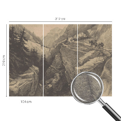Stilingas fototapetas su piešiniais vaizduojančiais kalnus