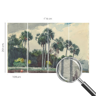 Fototapetas ant sienos su egzotine palmės iliustracija