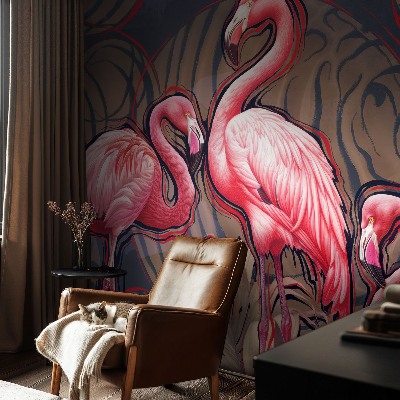 Fototapetas su rožiniais flamingais