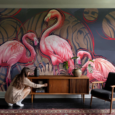 Fototapetas su rožiniais flamingais