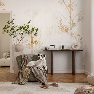 Tapetai su botaninio dizaino raštais elegantiškame stiliuje