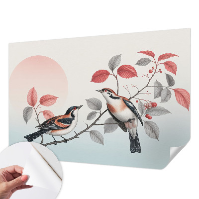 3D fototapetas su sėdinčiais paukščiais