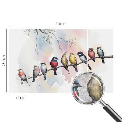 3D fototapetas sienoms su paukščiais ant žalio fono