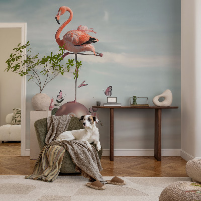 3D fototapetas sienoms su elegantišku flamingu
