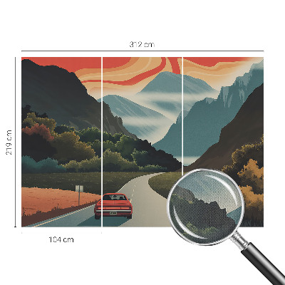 3D fototapetas su miško ir kalnų motyvu, pavadinimu „Bjergeventyras“