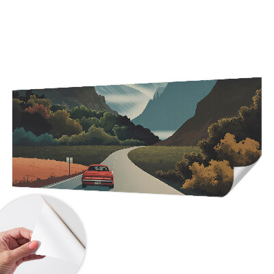 3D fototapetas su miško ir kalnų motyvu, pavadinimu „Bjergeventyras“