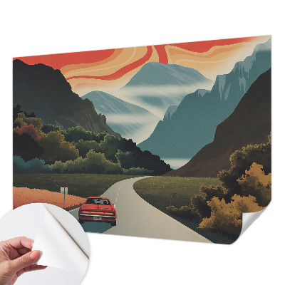 3D fototapetas su miško ir kalnų motyvu, pavadinimu „Bjergeventyras“