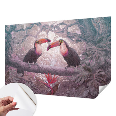 3D fototapetas egzotiškas parkas su tropiniais augalais ir spalvingais paukščiais