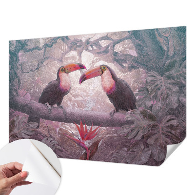 3D fototapetas egzotiškas parkas su tropiniais augalais ir spalvingais paukščiais