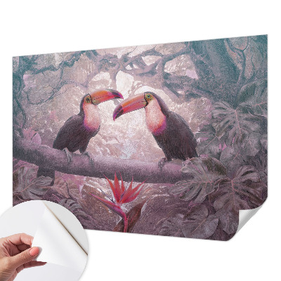 3D fototapetas egzotiškas parkas su tropiniais augalais ir spalvingais paukščiais