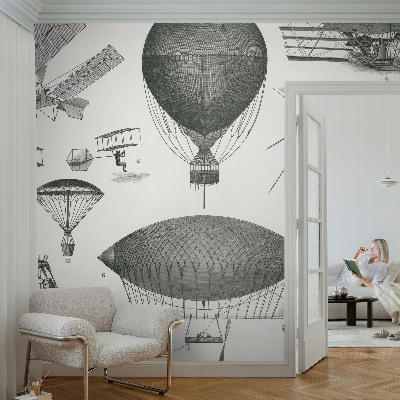 3D fototapetas su iliustracija „Oro linijų istorija“