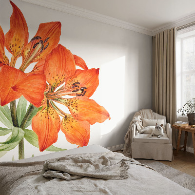 3D fototapetas sienoms su oranžinėmis lelijomis