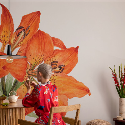 3D fototapetas sienoms su oranžinėmis lelijomis