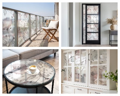 Pieninė plėvelė langams su raštu Rožių lapai