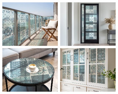 Matinė plėvelė langams su vitražo efektu Boho plytelės