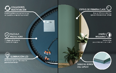 Netaisyklingas dekoratyvinis veidrodis su LED apšvietimu