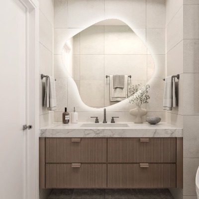 Netaisyklingos formos veidrodis su led modernus akcentas