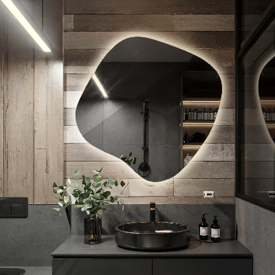 Netaisyklingos formos veidrodis su led modernus akcentas