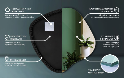 Netaisyklingos formos veidrodis su led modernus akcentas