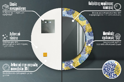 Veidrodis su spausdinimu – apvalus Mėlynos gėlės