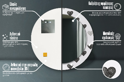 Veidrodis su spausdinimu – apvalus Abstrakčios širdys