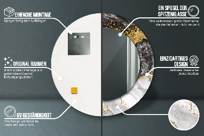Veidrodis su spausdinimu – apvalus Marmuras ir auksas