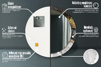 Veidrodis su spausdinimu – apvalus Marmuras ir auksas