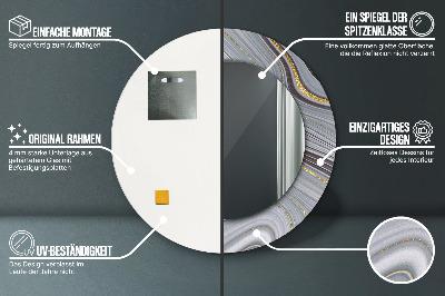 Veidrodis su spausdinimu – apvalus Pilkas marmuras