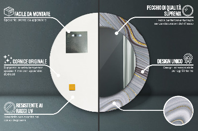 Veidrodis su spausdinimu – apvalus Pilkas marmuras