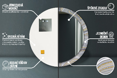 Veidrodis su spausdinimu – apvalus Pilkas marmuras