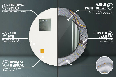 Veidrodis su spausdinimu – apvalus Pilkas marmuras
