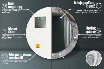 Veidrodis su spausdinimu – apvalus Pilkas marmuras