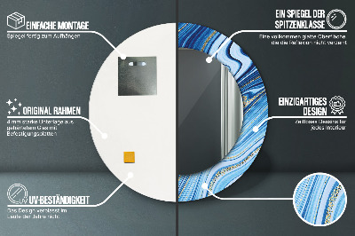 Veidrodis su spausdinimu – apvalus Mėlynas marmuras