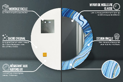 Veidrodis su spausdinimu – apvalus Mėlynas marmuras