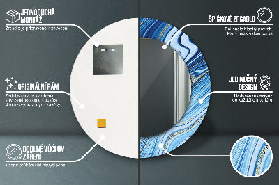Veidrodis su spausdinimu – apvalus Mėlynas marmuras