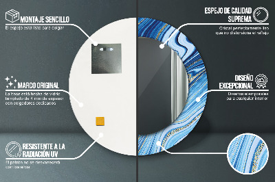 Veidrodis su spausdinimu – apvalus Mėlynas marmuras