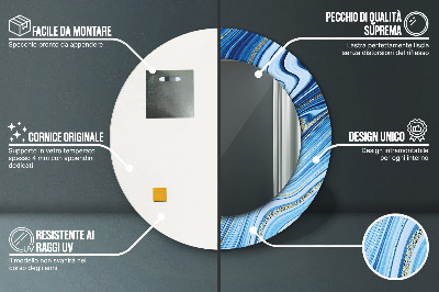 Veidrodis su spausdinimu – apvalus Mėlynas marmuras