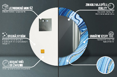 Veidrodis su spausdinimu – apvalus Mėlynas marmuras