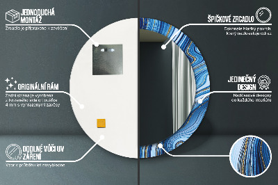 Veidrodis su spausdinimu – apvalus Mėlynas marmuras