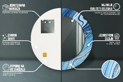 Veidrodis su spausdinimu – apvalus Mėlynas marmuras