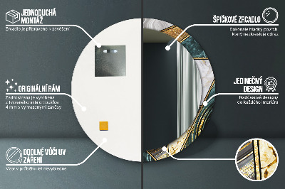 Veidrodis su spausdinimu – apvalus Marmurinis agatas ir auksas