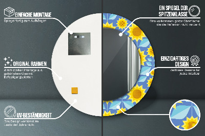 Veidrodis su spausdinimu – apvalus Geometrinės saulėgrąžos