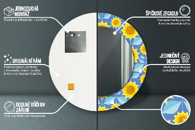 Veidrodis su spausdinimu – apvalus Geometrinės saulėgrąžos