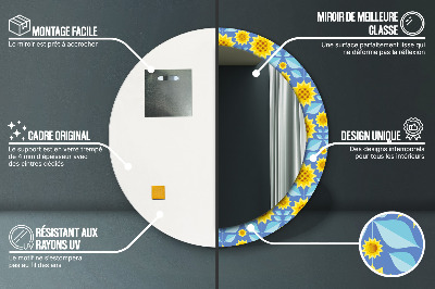 Veidrodis su spausdinimu – apvalus Geometrinės saulėgrąžos