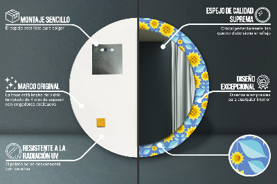 Veidrodis su spausdinimu – apvalus Geometrinės saulėgrąžos